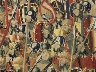ポルトガル王アルフォンソ5世の征服を描いたタペストリー（Conquistas de Alfonso V de Portugal）、トゥルナイ。詳細(ウールとシルク)