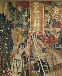 ポルトガル王アルフォンソ5世の征服を描いたタペストリー（Conquistas de Alfonso V de Portugal）、トゥルナイ。詳細(ウールとシルク)