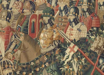 ポルトガル王アルフォンソ5世の征服を描いたタペストリー（Conquistas de Alfonso V de Portugal）、トゥルナイ。詳細(ウールとシルク)