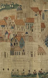 ポルトガル王アルフォンソ5世の征服を描いたタペストリー（Conquistas de Alfonso V de Portugal）、トゥルナイ。詳細(ウールとシルク)