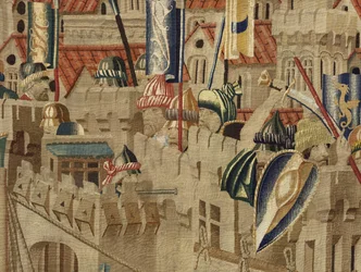 ポルトガル王アルフォンソ5世の征服を描いたタペストリー（Conquistas de Alfonso V de Portugal）、トゥルナイ。詳細(ウールとシルク)