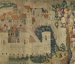 ポルトガル王アルフォンソ5世の征服を描いたタペストリー（Conquistas de Alfonso V de Portugal）、トゥルナイ。詳細(ウールとシルク)