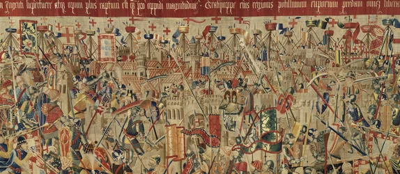 ポルトガル王アルフォンソ5世の征服を描いたタペストリー（Conquistas de Alfonso V de Portugal）、トゥルナイ。詳細(ウールとシルク)
