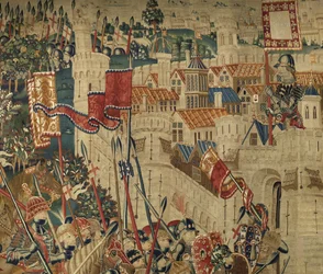 ポルトガル王アルフォンソ5世の征服を描いたタペストリー（Conquistas de Alfonso V de Portugal）、トゥルナイ。詳細(ウールとシルク)