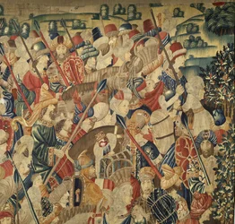 ポルトガル王アルフォンソ5世の征服を描いたタペストリー（Conquistas de Alfonso V de Portugal）、トゥルナイ。詳細(ウールとシルク)