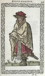 1572年にアントワープで出版された人と現代の姿勢と似ているJ.スルペルジのほぼすべての国の白雲母（色付きの木版画）