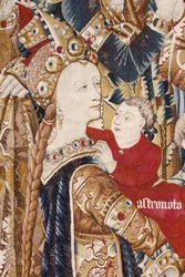 トロイア戦争：アキレスのテント。 約。 1470年（タペストリー）
