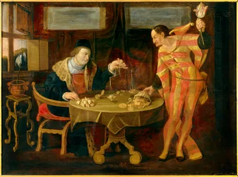 チューリップの玉ねぎの販売 17世紀のフランドル派の絵画。日 0,54x0,74 m レンヌ、ミュゼ・デ・ボザール