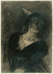 眼鏡をかけた女性。 ロルネットを持つ女性、c。 1870年。