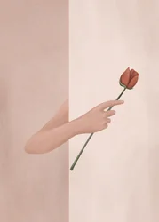 バラを抱えた手