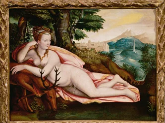 フランス王アンリ2世の愛妾ディアーヌ・ド・ポワチエ、女神ディアナとして（キャンバスに描かれた絵）