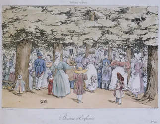 1827年にC.モットによって彫刻された、タブロードパリシリーズの子供と公園の乳母