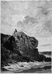 1855年、ジャージー島に亡命中のヴィクトル・ユーゴー。ルイ・フォーチュン・モーレ（1844-1901）のエングレーヴィング：「私は思う、il grave"。