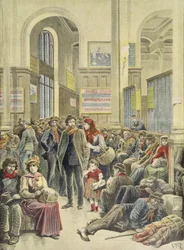 サン・ラザール駅でのイタリア移民、1896年3月29日「Le Petit Journal」より