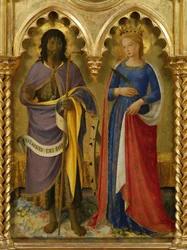 ペルージャの祭壇画より、アレクサンドリアの洗礼者聖ヨハネと聖カタリナ、1437年頃。