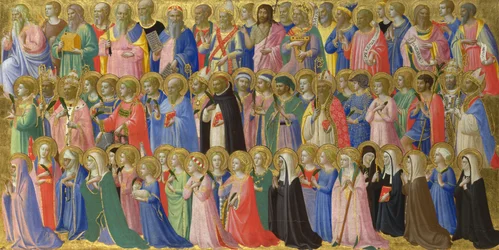 フィエゾレサンドメニコ祭壇画の聖人と殉教者のパネルとキリストの前身、c。 1423-1424