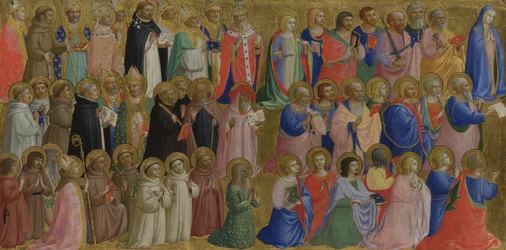 フィエーゾレサンドメニコ祭壇画からの使徒と他の聖人のパネルと聖母マリアc。 1423-1424
