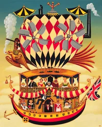 1999年の大西洋横断飛行の未来（パネルにオイルとテンペラ）