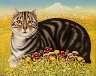オックスフォード猫、2001（パネルに油とテンペラ）