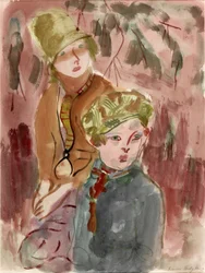 男の子と女の子（紙にボディカラー）