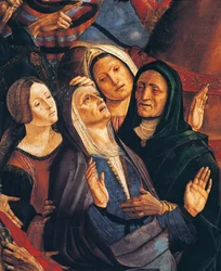 フランチェスコ・デ・ビアンキ・フェラーリ（1460年頃～1510年）作、パネル、267x220cm、「聖母、磔刑の細部