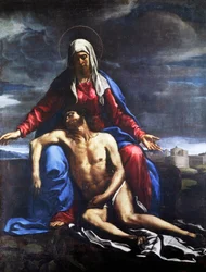 フランチェスコ・コッツァ（1605-1682）作「敬虔」、油彩・キャンバス、221x167cm。