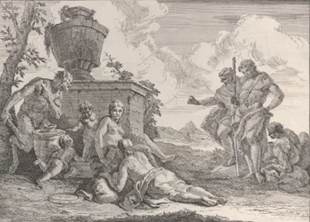 クラブと7人の人物を持つサテュロス、「バカナルと歴史」、1744年。