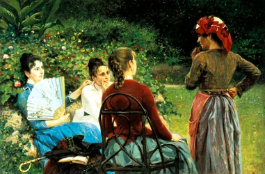 フェルナンダ・ジョリと彼女の友人、フランチェスコ・ジョリ作（1846-1922）、キャンバスに油彩、45x68 cm