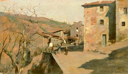 Francesco Gioli (1846-1922) による Montagnana、パネルに油彩
