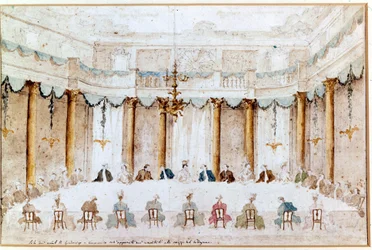 ポリニャックの結婚式のための宴席。フランチェスコ・グアルディ（1712-1793）によるデッサン。