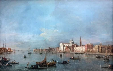 ドイツ語：Blick auf den Giudecca-Kanal nach Nordwesten mit den Zattere ジュデッカ運河を北西に望む。