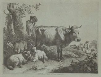 立っている牛と羊飼いの少年、1760 年代。