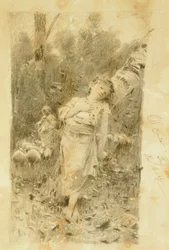 フランチェスコ パオロ ミケッティ (1851-1929) の羊飼いの絵。