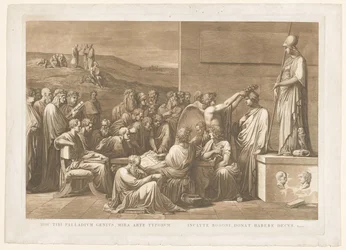 Allegorische verheerlijking van de boekdrukker Giovanni Battista Bodoni このパラジウムの天才、タイプの素晴らしい芸術/有名なボドーニは、あなたに名誉を与えます（オブジェクトのタイトル）