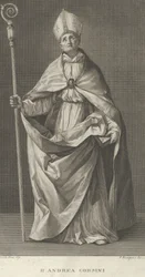 フィエーゾレの司教に扮した聖アンドレア・コルシーニは、クローゼットを持って見ています..., ca. 1780～1841年。