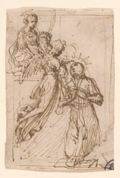 祝福されたスタニスラウス・コストカが聖バルバラの助けを借りて天使たちから聖体拝領を受ける