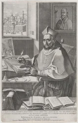 ロベルト・ベッラルミーノ枢機卿が机に向かって書き物をしている、1604 年。
