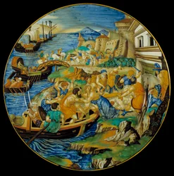 イリアド・ド・ホメレフランチェスコ・ザント・アヴェリ（1530/1540年頃活躍）が製作したファイアンス製の皿で、パリスによるヘレネの誘拐を表現しています。トロイア戦争を解き明かすエピソードである。ウルビーノで実現。1537.パリ、ルーヴル美術館