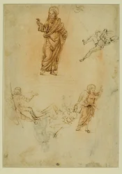 キリストの復活、天使、左に向かって走る裸の子供...。