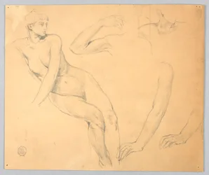 女性のヌードと腕のスケッチ