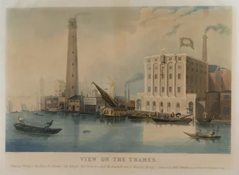 Godingの新しいLion Ale Brewery、Fowler&39;s Iron Works、Walker&39;s Shot Manufactory、Lambeth、1836（水色）のビュー
