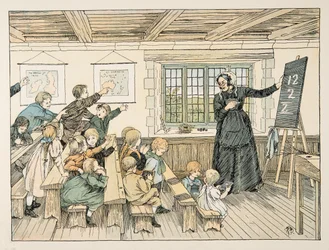四人と二十人の労働者』より「ダム」。1900年（カラーリトグラフ）
