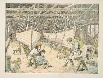 The Shipbuilder, from Four and Twenty Toilers, pub.1900年（カラーリトグラフ）