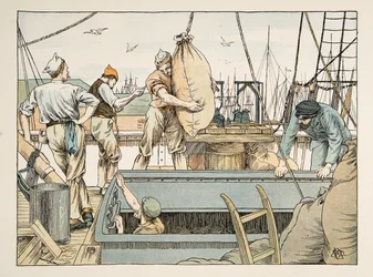 港湾労働者』（『4人と20人の労働者』より）。1900年（カラーリトグラフ）