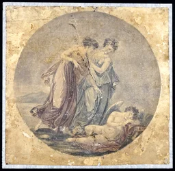 ベンジャミンウェスト（1738-1820）1778-81（機械絵画）による絵画の後の優美の目覚めキューピッド