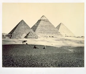 「南西から見たエル ギーゼのピラミッド」、エジプト、1858 年