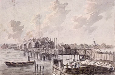 ブラックフライアーズ橋の建設、ロンドン、c1762。