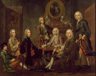 紳士のグループの肖像画、アーティスト、c.1745（キャンバスに油彩）