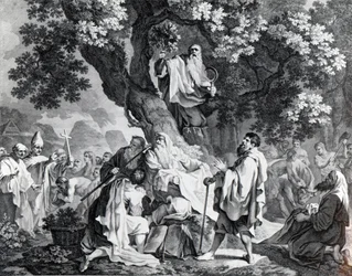 1778年に印刷されたSimon Francois Ravenetによって彫刻されたドルイド僧、または英国人からキリスト教への改宗