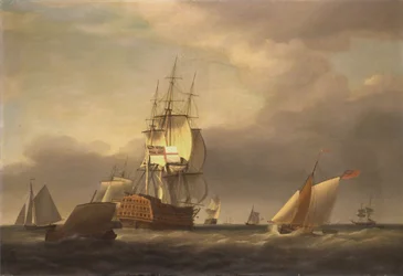 戦友と小型船のある海景